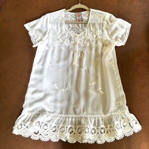 Johnny Was sheer short sleeve top sheer white with gorgeous embroidery M